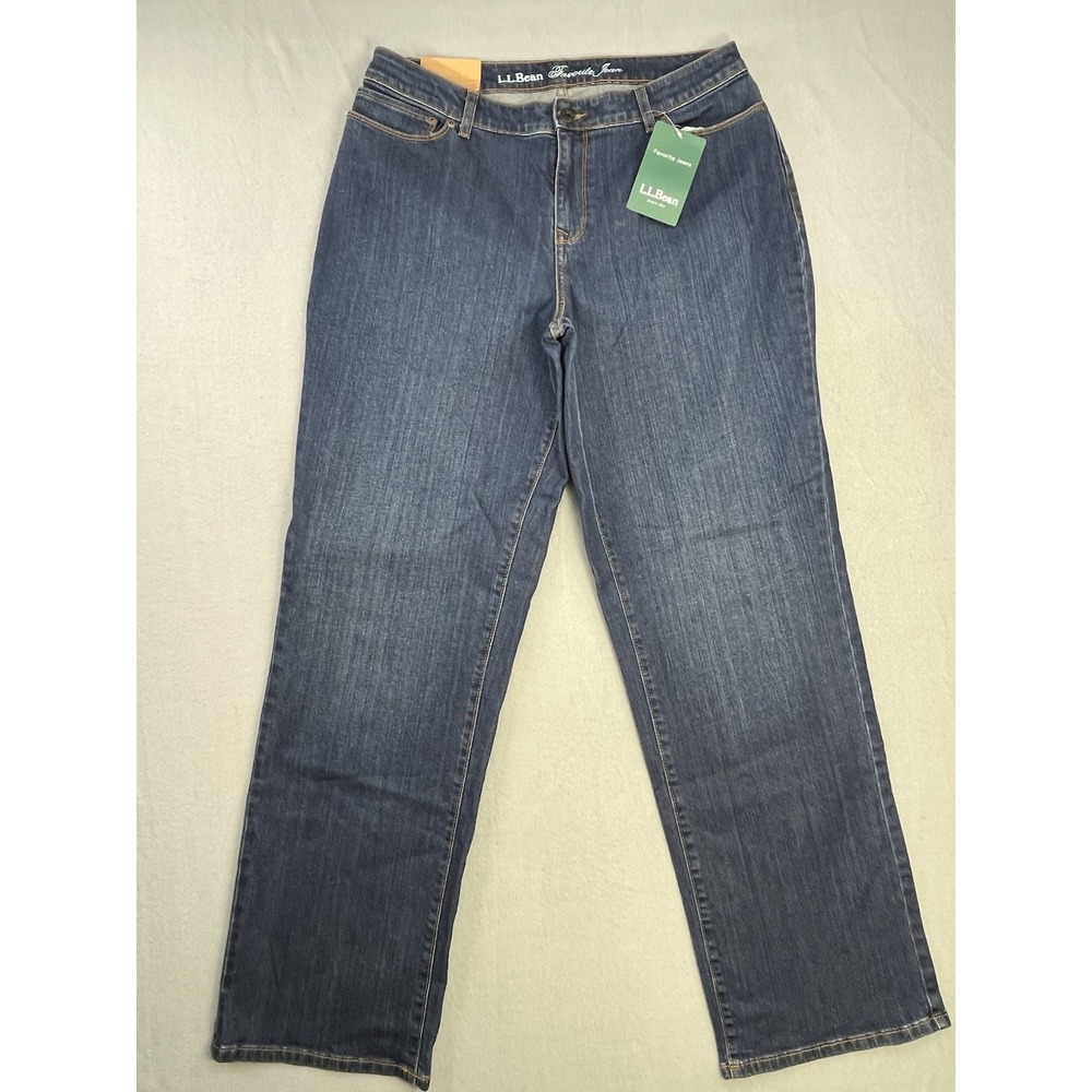 NEW LL Bean Favorite Fit Curvy Jeans Womens 16 MT Blue Mid Rise Straight Leg